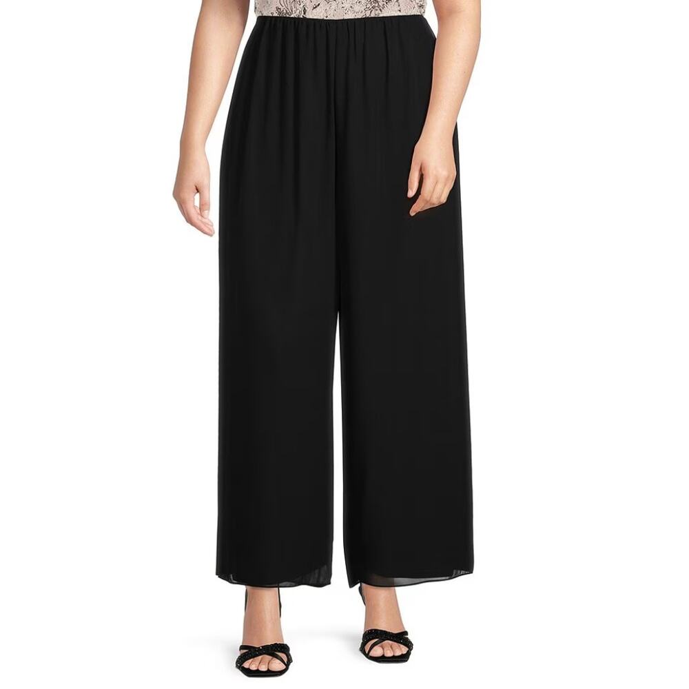 Alex Evenings Pants Womens Large Black Silky Chiffon Pullon High Waisted Party